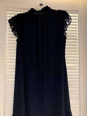 CeCe Navy Ruffled Sleeve Shift Dress